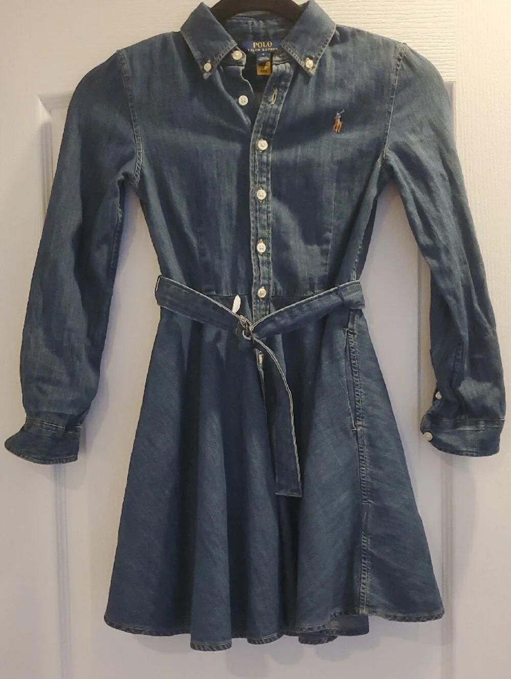 Ralph Lauren Girls' Belted Cotton Denim Shirtdress Sz 8